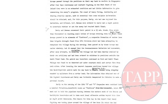 Hutt's account of the Cambridgeshire's in Singapore
